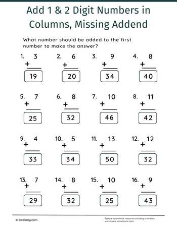 Add 1 and 2 Digit Numbers in Columns Missing Addend