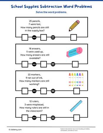 School Supplies Subtraction Word Problems