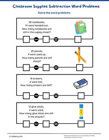 Classroom Supplies Subtraction Word Problems