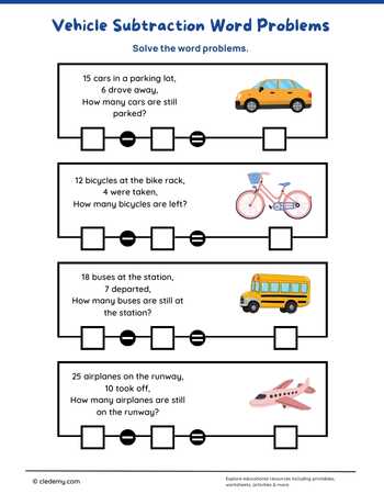 Vehicle Subtraction Word Problems