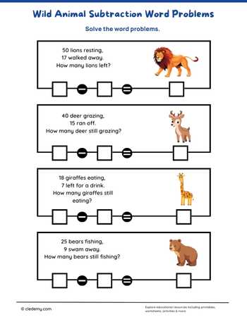 Wild Animal Subtraction Word Problems