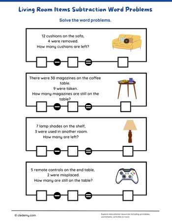 Living Room Items Subtraction Word Problems