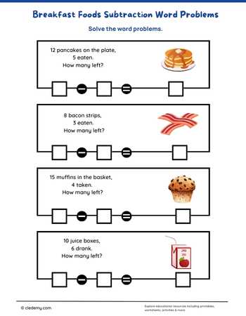 Breakfast Foods Subtraction Word Problems