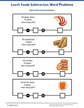 Lunch Foods Subtraction Word Problems