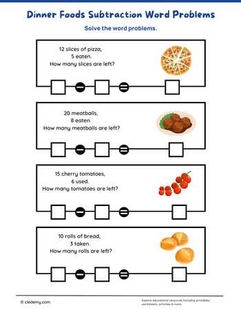 Dinner Foods Subtraction Word Problems