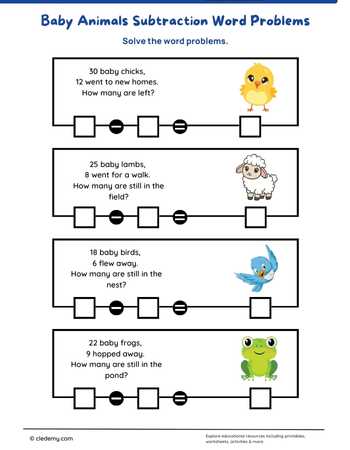 Baby Animals Subtraction Word Problems