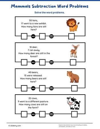 Mammals Subtraction Word Problems