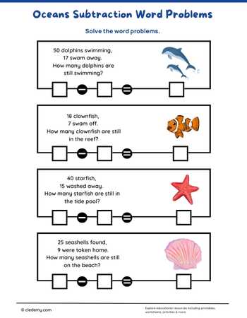Oceans Subtraction Word Problems