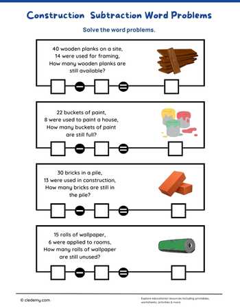 Construction  Subtraction Word Problems