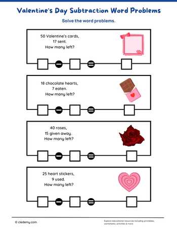 Valentine's Day Subtraction Word Problems