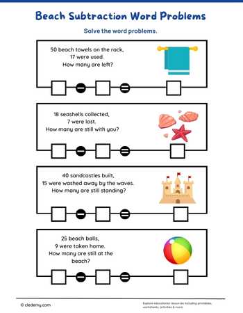 Beach Subtraction Word Problems