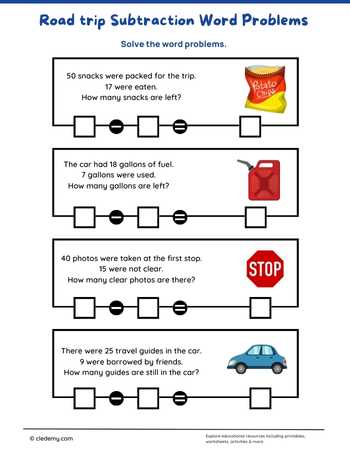 Road trip Subtraction Word Problems