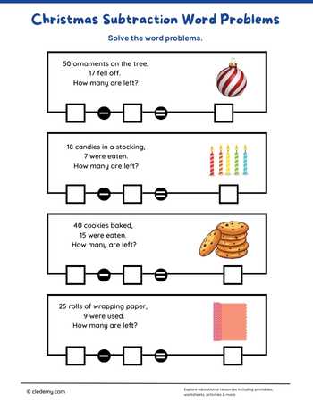 Christmas Subtraction Word Problems