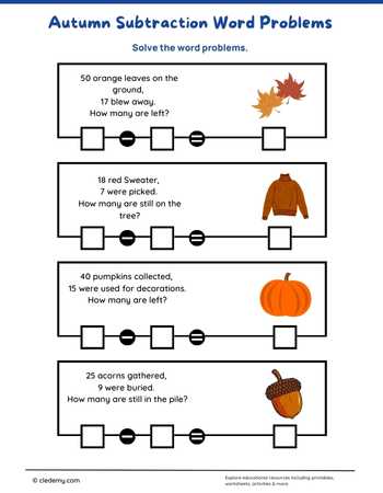 Autumn Subtraction Word Problems
