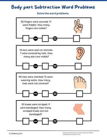 Body part Subtraction Word Problems