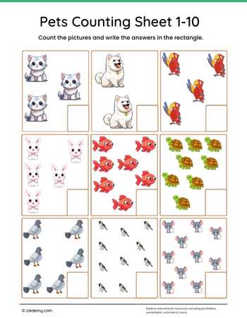 Pets Counting Sheet 1-10