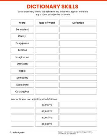 Dictionary Skills Word Table