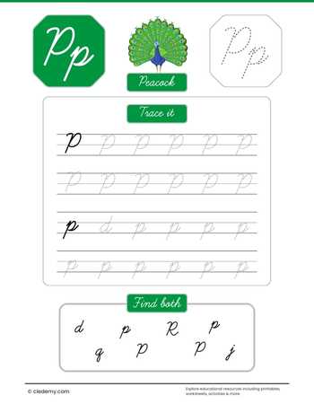 Cursive Letter P for Peacock