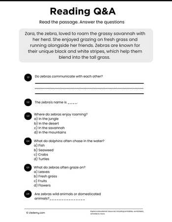 Read and Answer- Zebra