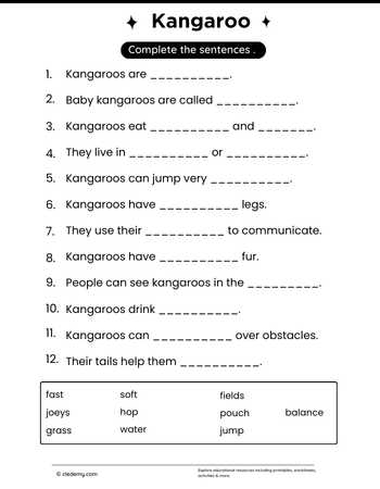 Complete Sentence  Kangaroo