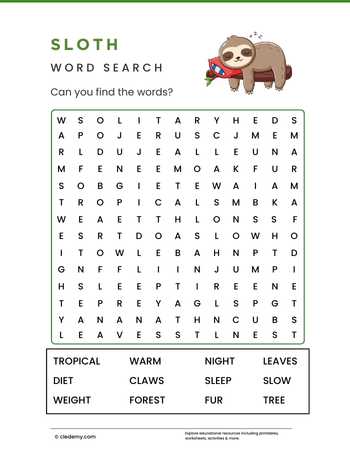Sloth Word Search