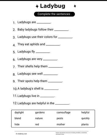 Complete Sentence Ladybug