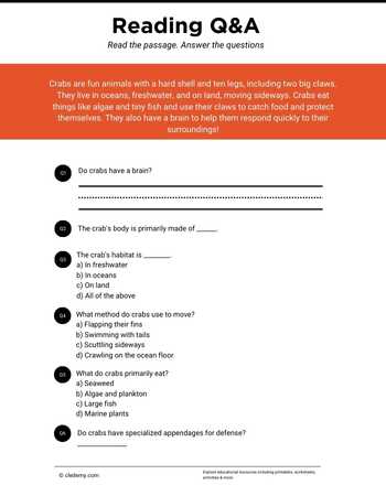 Read and Answer- Crab