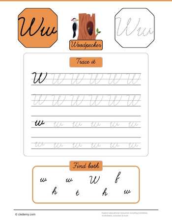 Cursive Letter W for Woodpecker