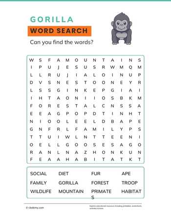 Gorilla Word Search Puzzle