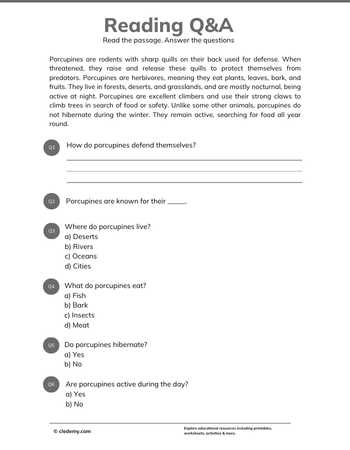 Read and Answer- Porcupine