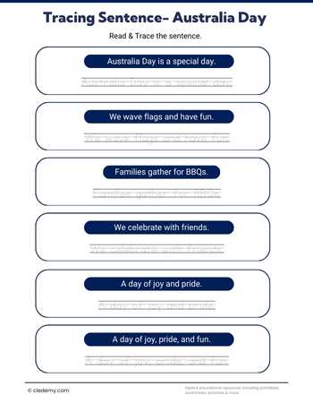 Tracing Sentence - Australia Day