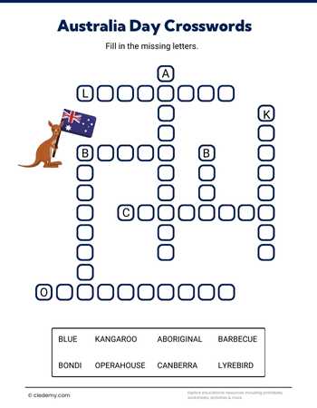 Australia Day Mini Crosswords Puzzle
