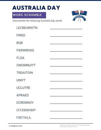 Australia Day Word Scramble