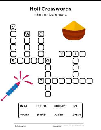 Holi Mini Crosswords Puzzle