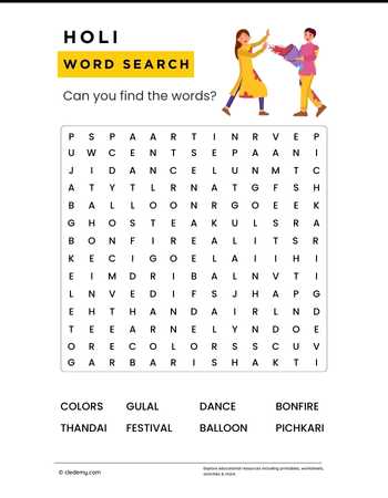 Holi Word Search