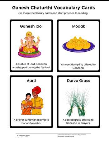 Ganesh Chaturthi Vocabulary Cards