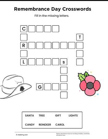 Remembrance Day Mini Crosswords Puzzle