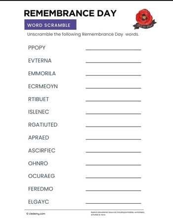 Remembrance Day Word Scramble