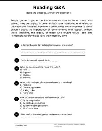 Read and Answer- Remembrance Day