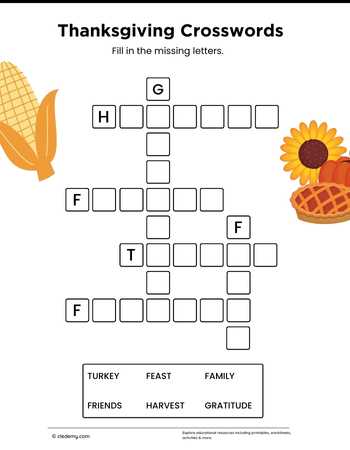 Thanksgiving Mini Crosswords Puzzle