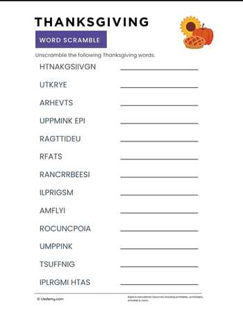 Thanksgiving Word Scramble