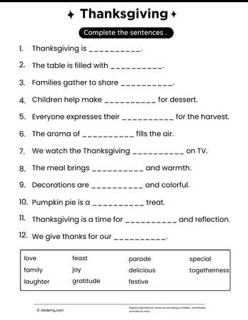 Complete Sentence About Thanksgiving