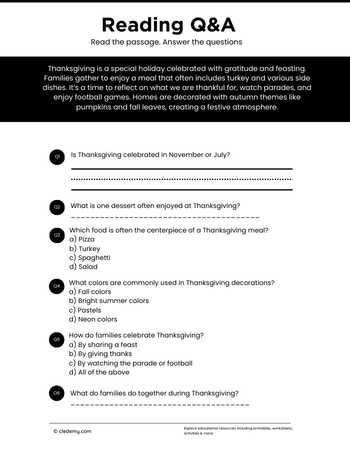 Read and Answer- Thanksgiving