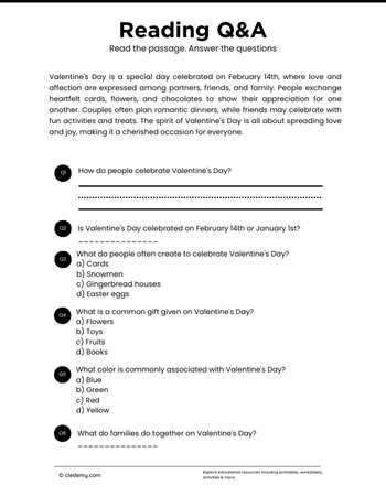 Read and Answer- Valentine Day