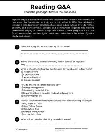 Read and Answer About Republic Day India