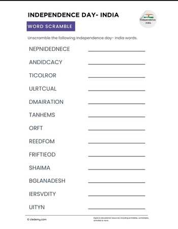 Independence Day India Word Scramble