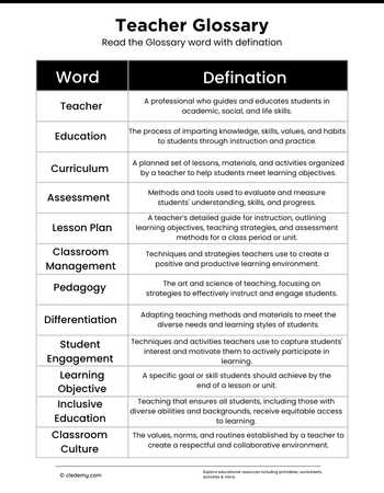Teacher Glossary