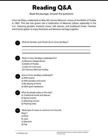 Read and Answer-Cinco De Mayo