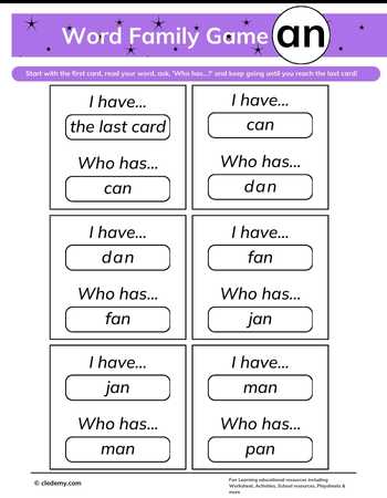 Who Has An Words Family Game