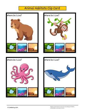 Animal Habitats Clip Card